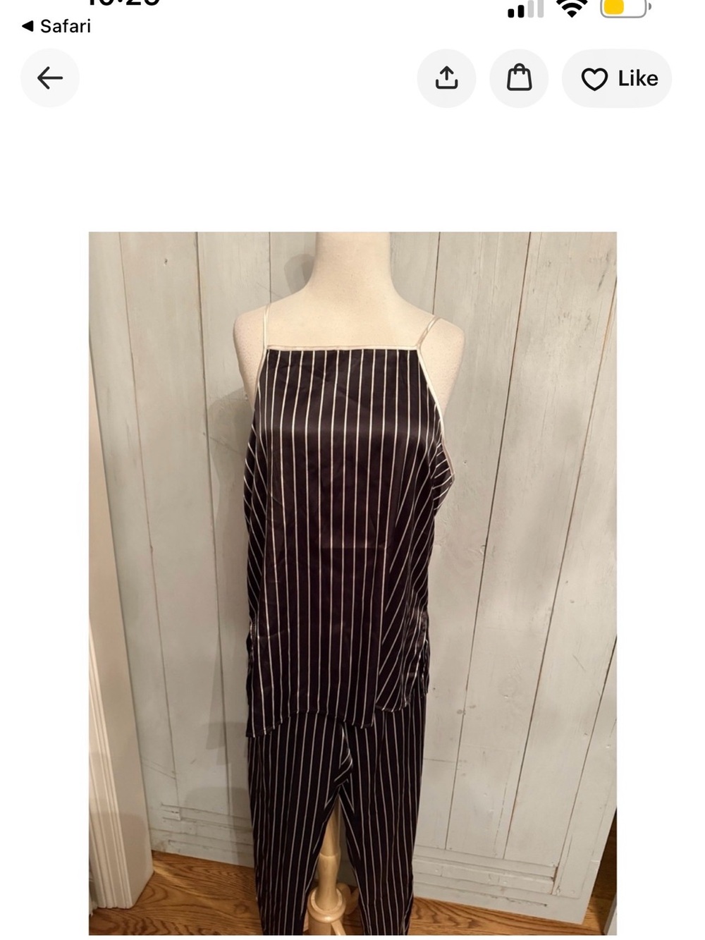Striped Black Satin Square-Neck Pajamas